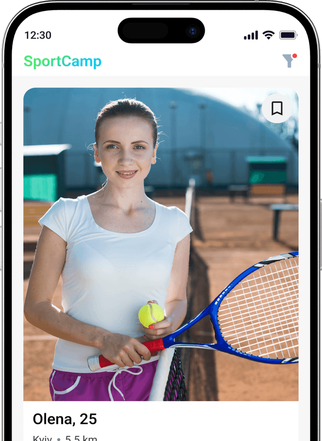 Профіль Олени, гравчині в теніс, у застосунку SportCamp
